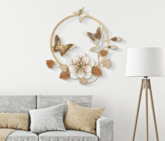 Decorațiune circulară cu floare mare și frunze aurii - CreativDeco [5]