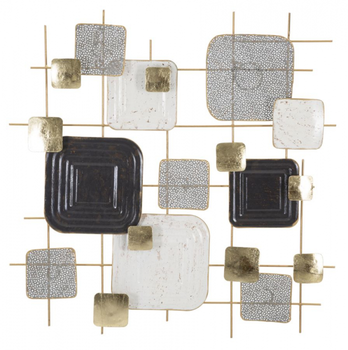 Decoratiune metalica perete gri aurie cu model abstract Cubes [1]