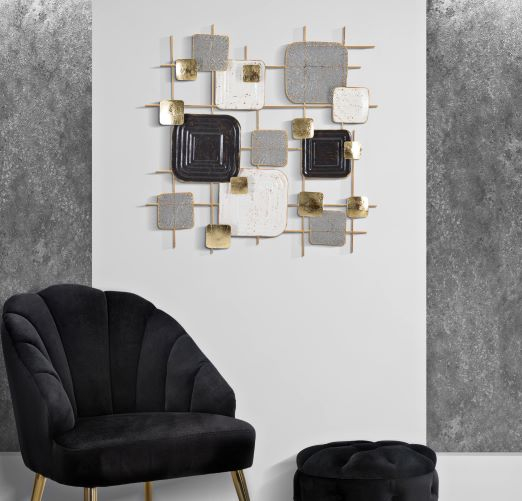 Decoratiune metalica perete gri aurie cu model abstract Cubes [2]