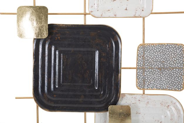 Decoratiune metalica perete gri aurie cu model abstract Cubes [3]