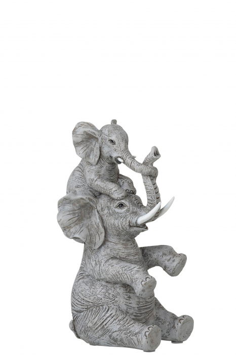 Decoratiune elefant cu copil, policompozit, gri, [1]