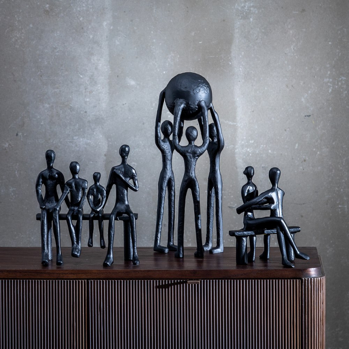 Sculptură Familie Pe Bancă Aluminiu CreativDeco - Accesoriu Călduros Living Birou [2]