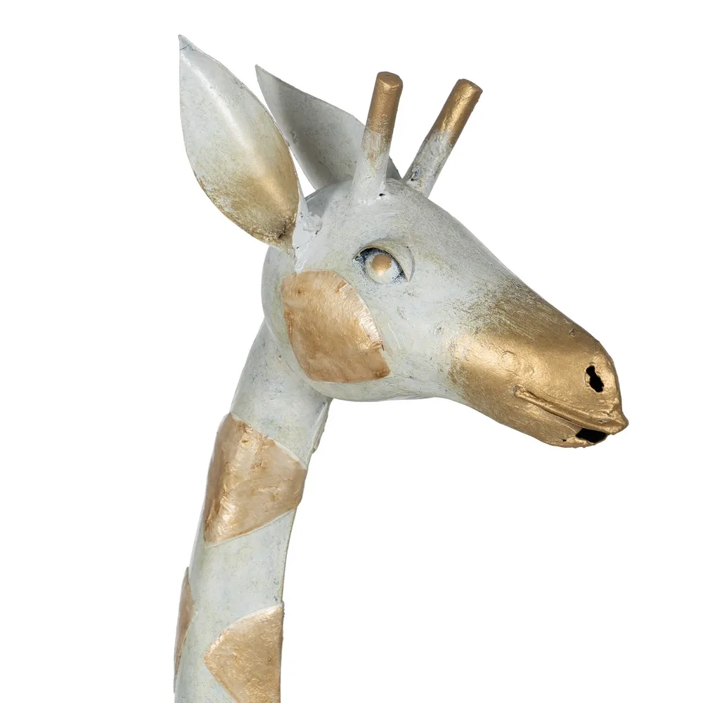 Decoratiune Girafa metal, alb auriu [3]