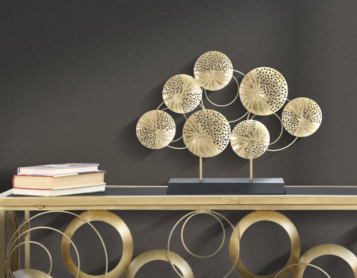 Decoratiune metalica sapte discuri aurii perforate Panel -C- 56x43 - CreativDeco.ro [8]