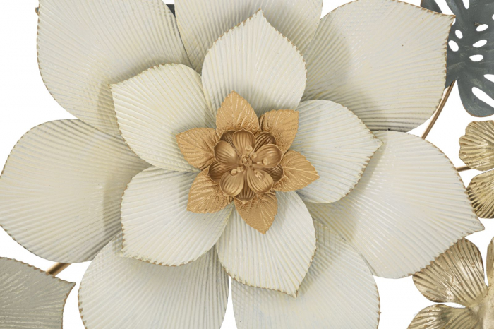 Decoratiune Perete Metalica Flori Frunze Alb Auriu CreativDeco - Modernitate si Stil [3]