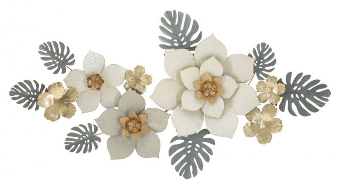 Decoratiune Perete Metalica Flori Frunze Alb Auriu CreativDeco - Modernitate si Stil [1]