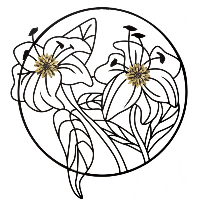 Decorațiune Metalica Circulara Flori Stilizate Auriu CreativDeco [1]