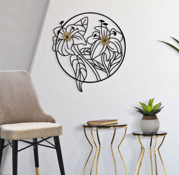 Decorațiune Metalica Circulara Flori Stilizate Auriu CreativDeco [5]