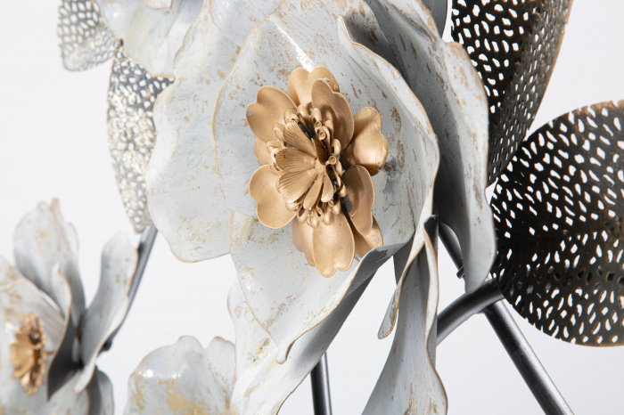 Decoratiune metalica perete Flori, alb auriu - creativdeco.ro [3]