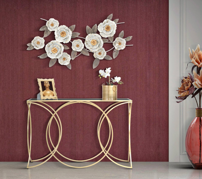 Decoratiune metalica perete Flori, alb auriu - creativdeco.ro [2]