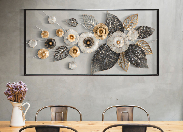 Decoratiune metalica perete cu flori Frame Plus, multicolora [2]