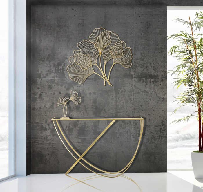 Decoratiune metalica perete Glam Leaf, auriu [2]