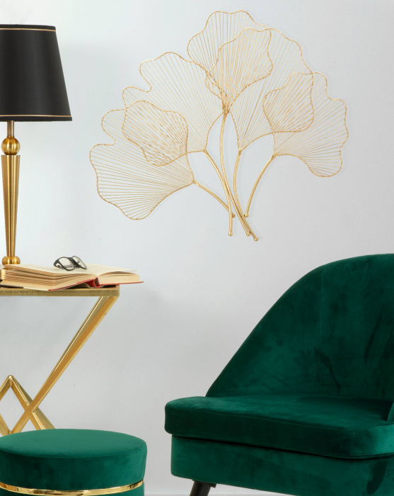 Decoratiune metalica perete Glam Leaf, auriu [7]