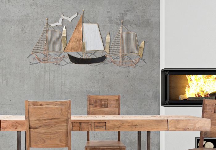 Decoratiune metalica perete Velieri, fier/multicolor [2]