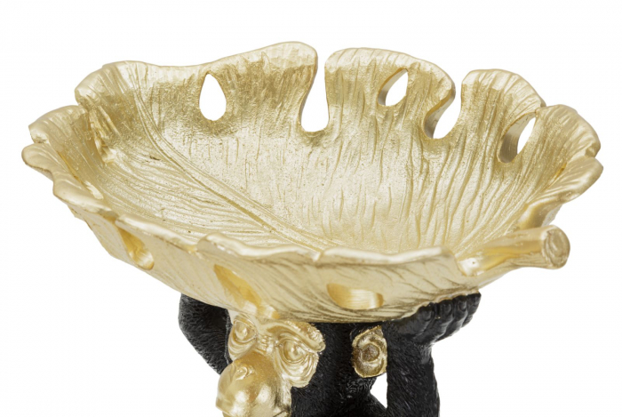 Decoratiune Monkey cu platou, rasina, negru/auriu [4]