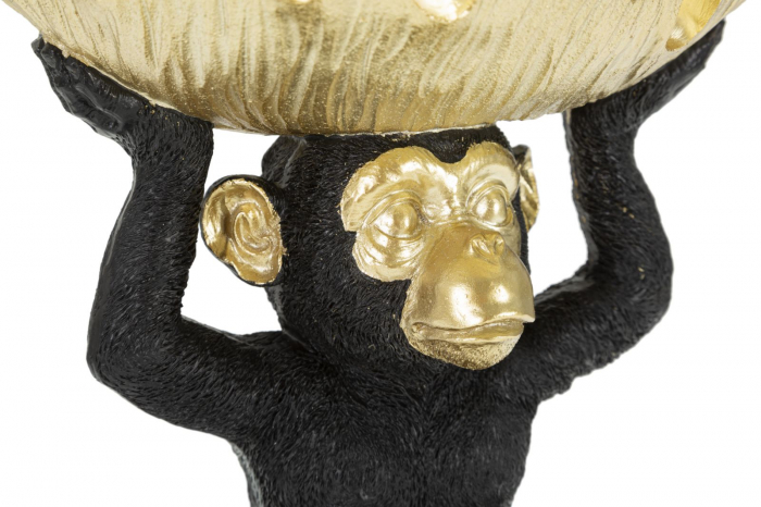 Decoratiune Monkey cu platou, rasina, negru/auriu [6]