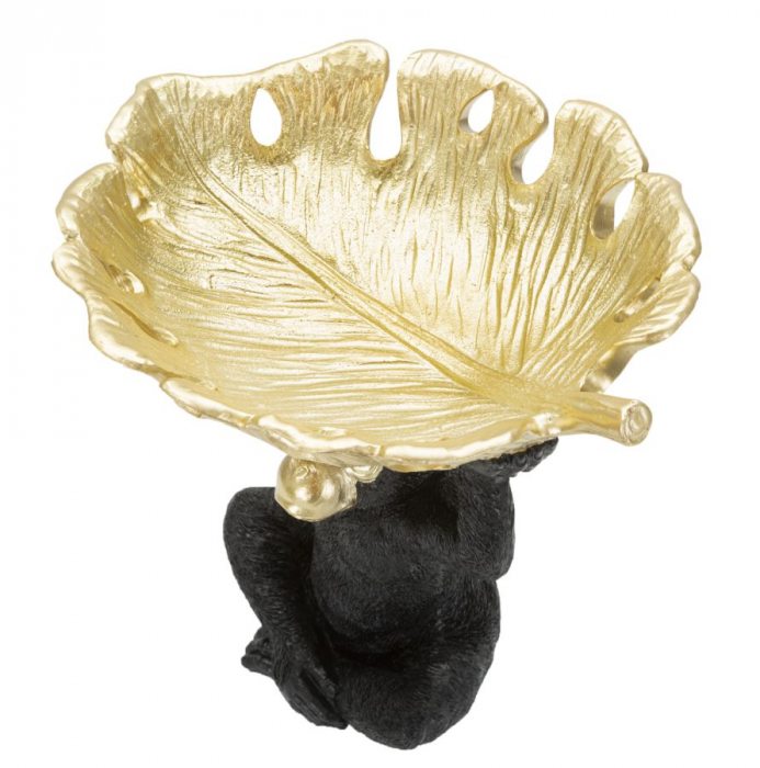 Decoratiune Monkey cu platou, rasina, negru/auriu [5]