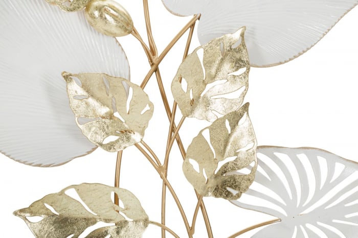 Decoratiune perete Branch Leaves, metal, auriu alb [5]