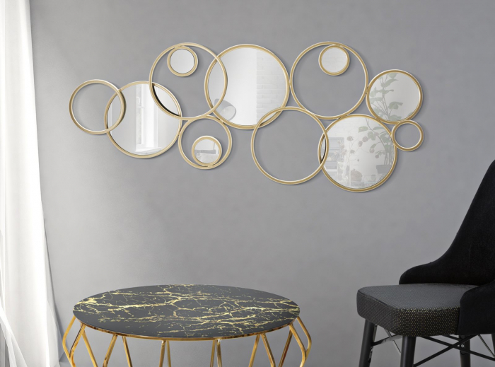 Decoratiune perete cu oglinzi Infinity, metal auriu [2]