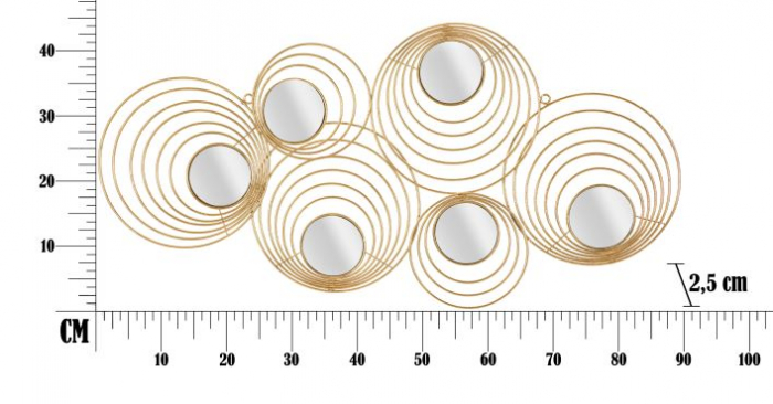 Decoratiune metalica perete cu oglinzi Rays, fier/auriu [5]