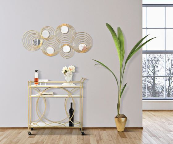 Decoratiune metalica perete cu oglinzi Rays, fier/auriu [2]