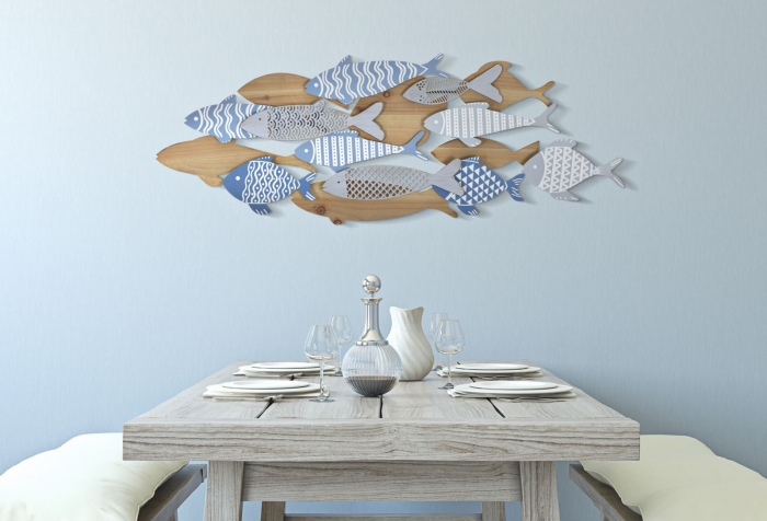 Decoratiune perete Fish sea, fier MDF, albastru [2]