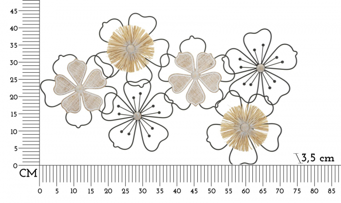 Decoratiune perete Floral, fier, MDF ratan, negru bej - creativdeco.ro [3]