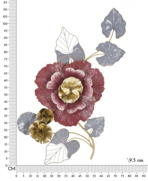 Decoratiune perete Flower branch, metal, rosu gri - creativdeco.ro [3]