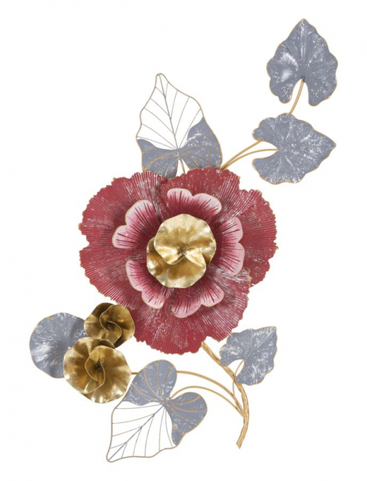 Decoratiune perete Flower branch, metal, rosu gri - creativdeco.ro [1]