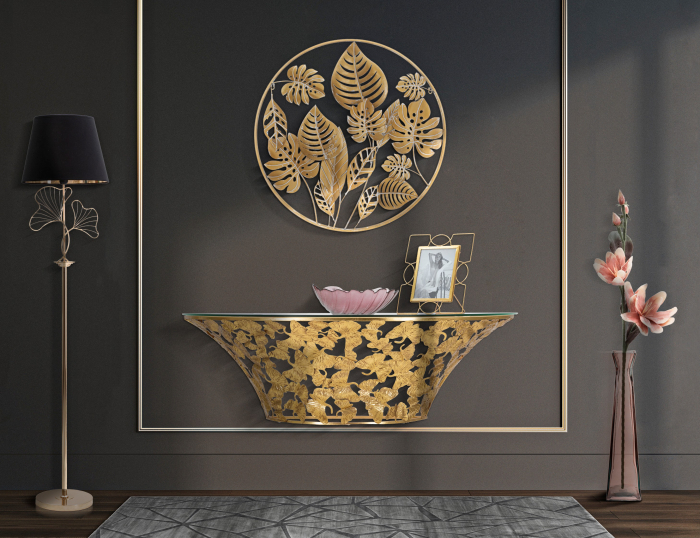 Decoratiune metalica perete Jungle, fier/auriu [2]