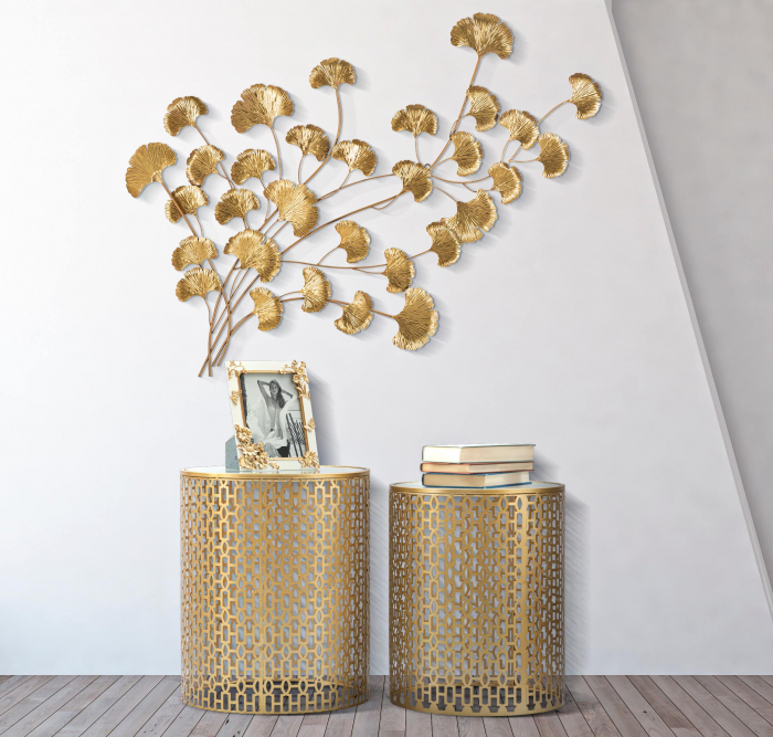 Decoratiune metalica perete Little Leaf, fier/auriu [2]