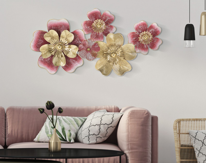 Decoratiune perete metalica roz aurie cu flori, Lobi, CreativDeco.ro [2]
