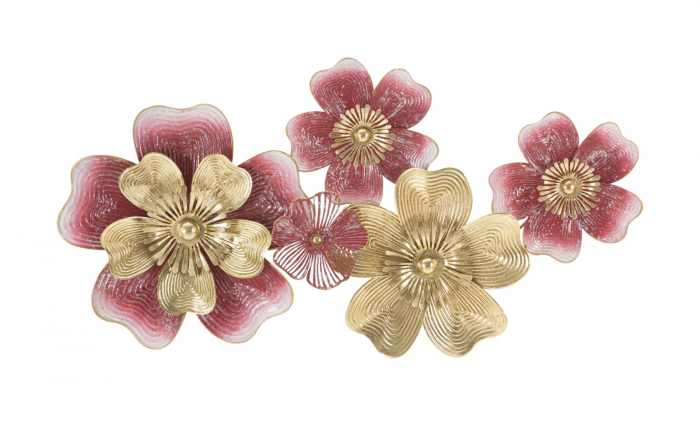 Decoratiune perete metalica roz aurie cu flori, Lobi, CreativDeco.ro [1]