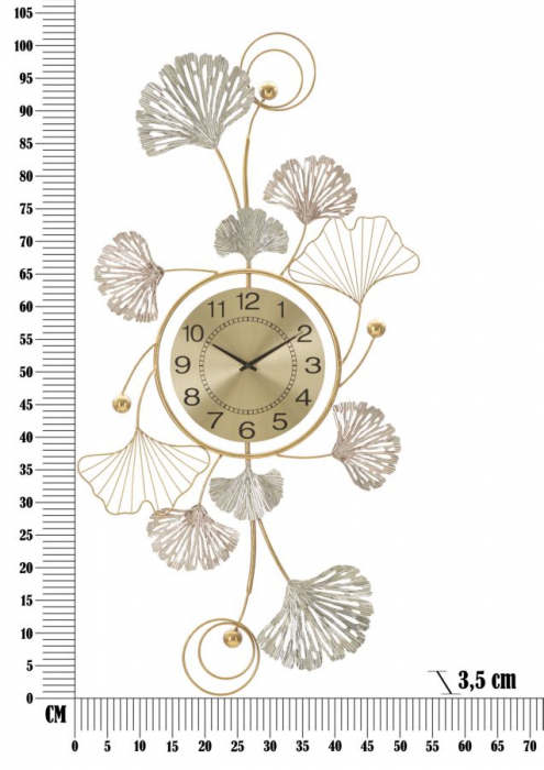 Decoratiune perete metalica alb aurie cu ceas Leavy [6]