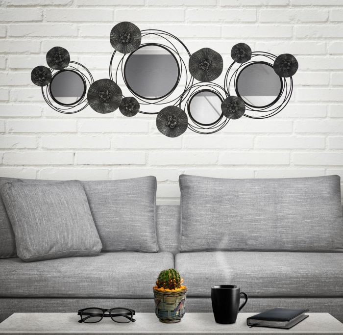 Decoratiune perete oglinzi Floris, metal negru [2]