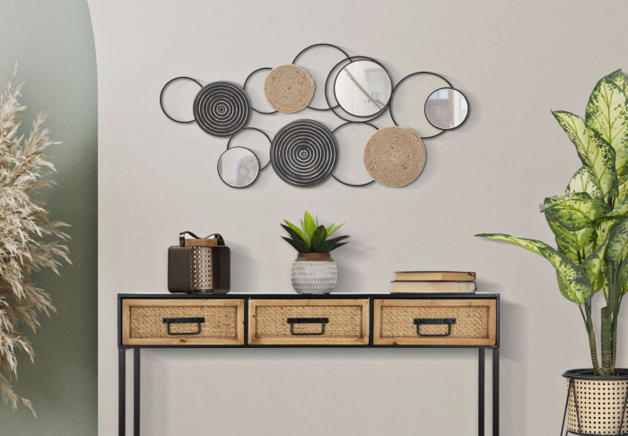 Decoratiune perete Triby, fier oglinzi, negru/natural [3]