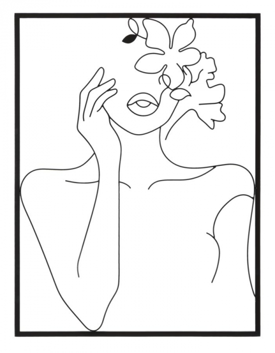 Decoratiune perete Woman with flowers, metal negru - creativdeco.ro [1]