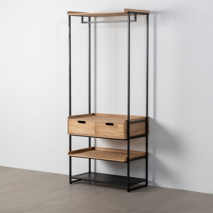 Dressing deschis natural-negru din MDF și metal cu sertare și rafturi [2]