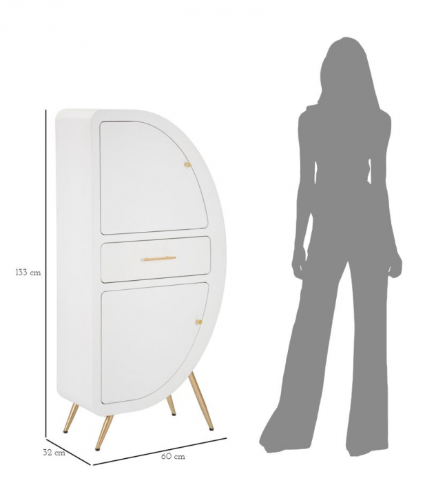 Dulap alb Venus cu 2 usi, aspect semicerc si detalii aurii. Dulapuri Glamour cu spatiu compartimentat. Piese statement de la CreativDeco. [10]