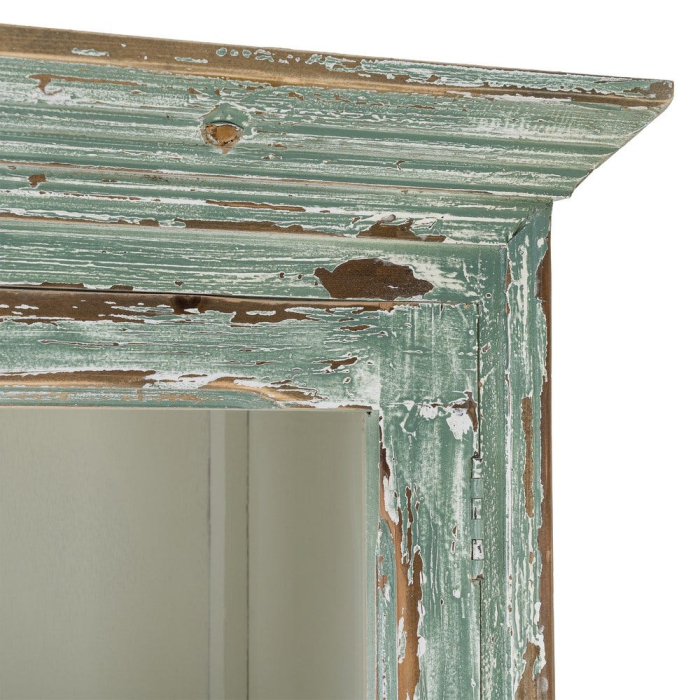 Dulap cu vitrină din lemn reciclat verde antichizat cu usi din sticla si sertare 120x47x218 cm [11]