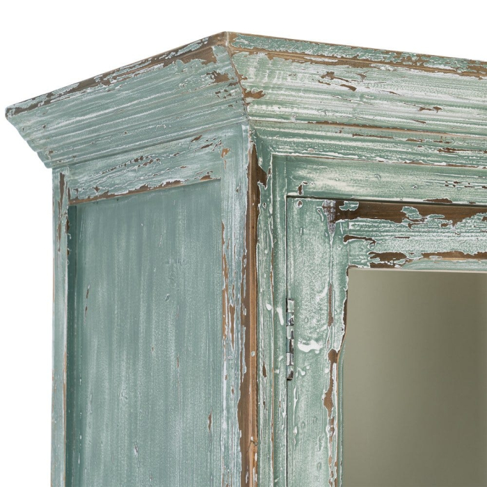 Dulap cu vitrină din lemn reciclat verde antichizat cu usi din sticla si sertare 120x47x218 cm [6]