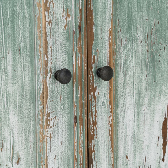 Dulap cu vitrină din lemn reciclat verde antichizat cu usi din sticla si sertare 120x47x218 cm [7]