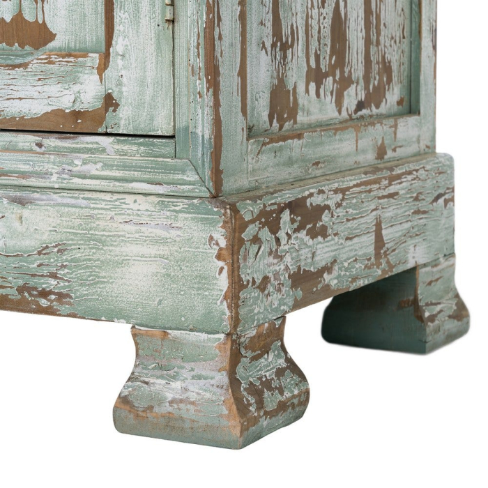 Dulap cu vitrină din lemn reciclat verde antichizat cu usi din sticla si sertare 120x47x218 cm [13]