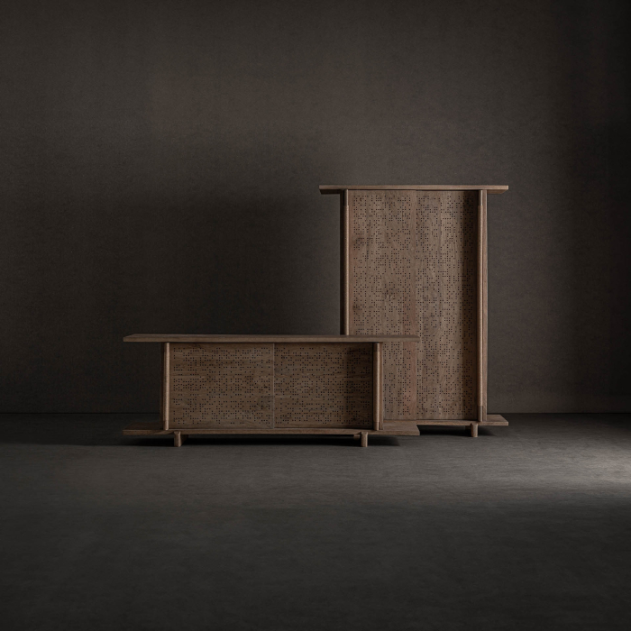 Dulap din lemn de mango cu uși glisante și design perforat Jacquard [9]