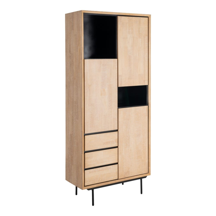 Dulap din lemn natur cu accente negre și picioare metalice 89.5 x 40 x 204 cm – imagine principală [2]