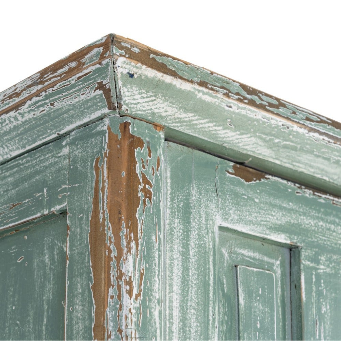 Dulap din lemn reciclat verde antichizat cu doua usi si panouri decorative in relief 96x45x181 cm [5]