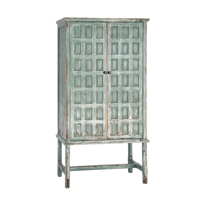 Dulap din lemn reciclat verde antichizat cu doua usi si panouri decorative in relief 96x45x181 cm [2]