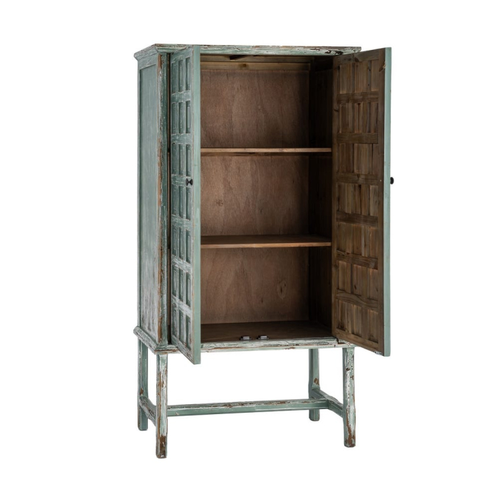 Dulap din lemn reciclat verde antichizat cu doua usi si panouri decorative in relief 96x45x181 cm [3]
