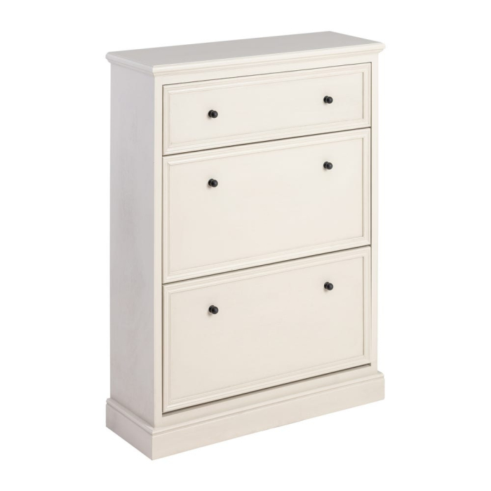 Dulap pantofi gri deschis din MDF și lemn de pin cu 3 compartimente 80 x 28 x 108 cm [2]