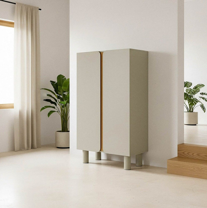 Dulap taupe MDF picioare stejar [1]